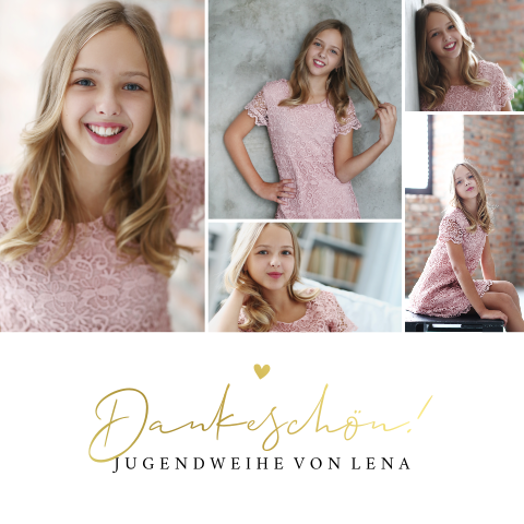 Dankeskarte zur Jugendweihe mit 5 Fotos und Goldfolie