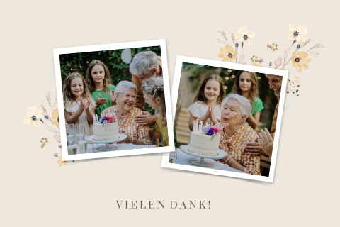 Stilvolle Dankeskarte zum 90 mit Blumen