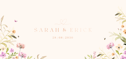 Panorama Hochzeitskarte mit Wildblumen und Roségoldfolie