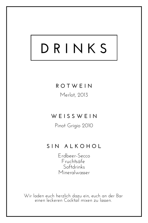 Schwarz-Weisse Getränkekarte mit Rand