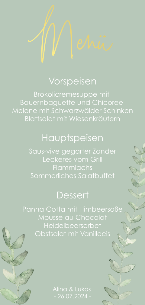Florale Menü & Drinks Karte