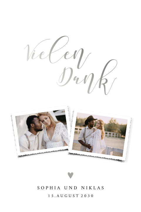 Romantische Dankeskarte zur Hochzeit in Bogenform mit Bild und Folie