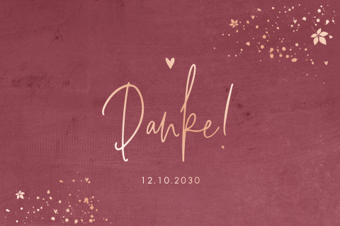 Schicke Dankeskarte Hochzeit in Samtoptik und Roségoldfolie