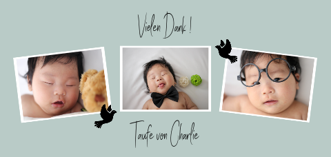Dankeskarte zur Taufe mit Fotos und Dankestext Panorama einfach