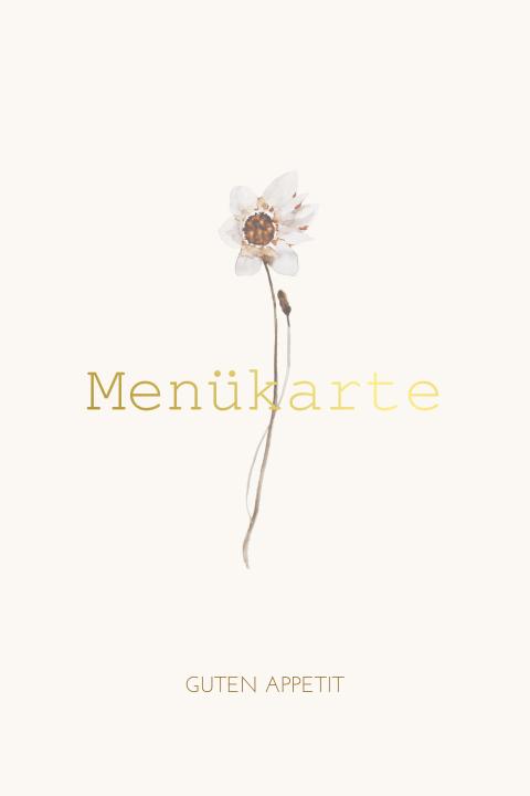 Menükarte mit Goldfolie und Blume