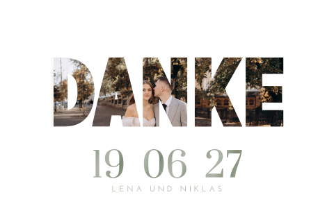 Moderne Dankeskarte Hochzeit mit Kraft-Look-Seite und Foto in Wortform