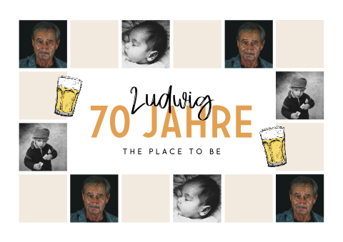Tischset 70. Geburtstag mit vielen Fotos und Bierglas