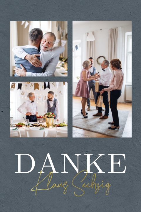 Dankeskarte zum Geburtstag mit Fotos und strukturiertem Hintergrund