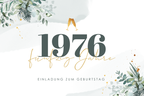 Stilvolle Einladung zum 50. Geburtstag mit Zweigen und Blättern