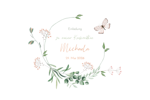Hübsche Karte zur Konfirmation mit Blumen und Foliendruck
