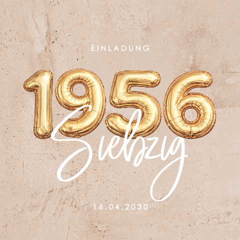 Einladung zum 70. Geburtstag in Beige mit goldenen Ballons