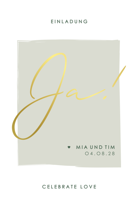 Minimalistische Einladungskarte zur Hochzeit mit Rahmen und Herzen