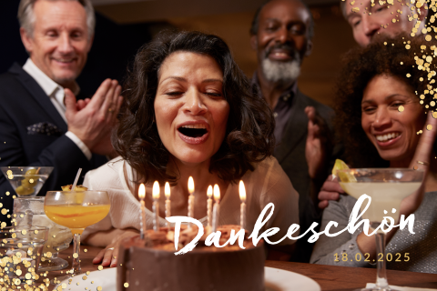 Dankeskarte zum Geburtstag mit großem Foto und goldenem Glitzer