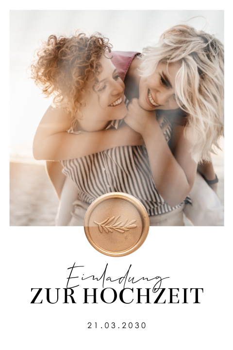 Schicke Hochzeitseinladung mit Foto | Optionales Siegel