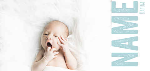 Baby Geburtskarte mit großem eigenem Foto und blauer Schrift