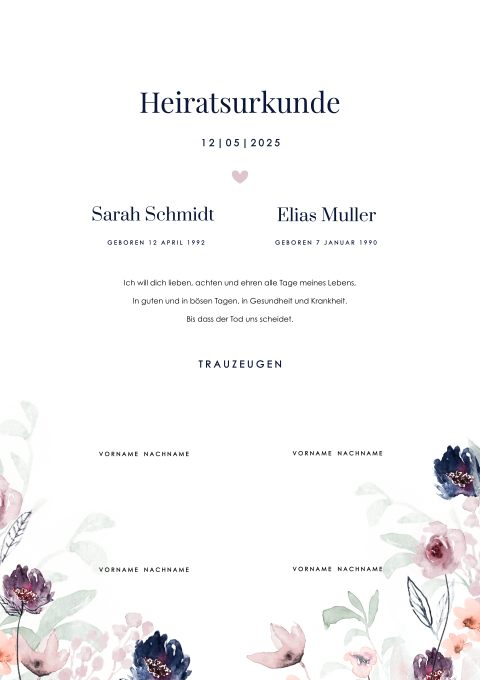 Eheurkunde Violett, Lila mit Blumen