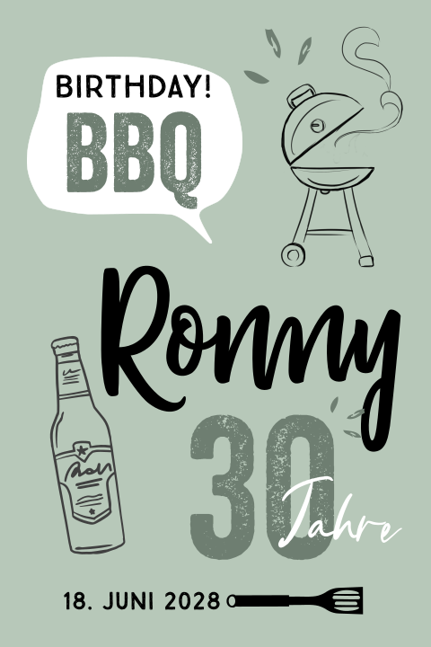 Grillparty-Einladung zum 30. im Grünton