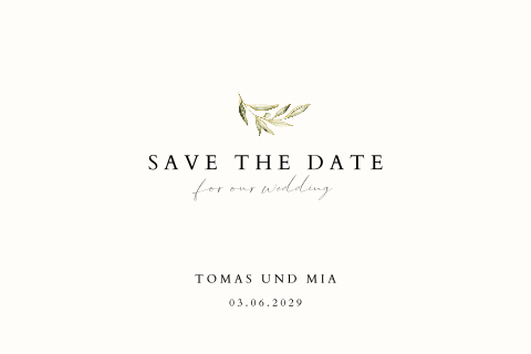 Save-The-Date Karte Mediterrane Olivenzweige
