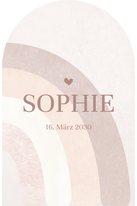 Einladung zur Taufe in Bogenform mit Regenbogen in Rosatönen