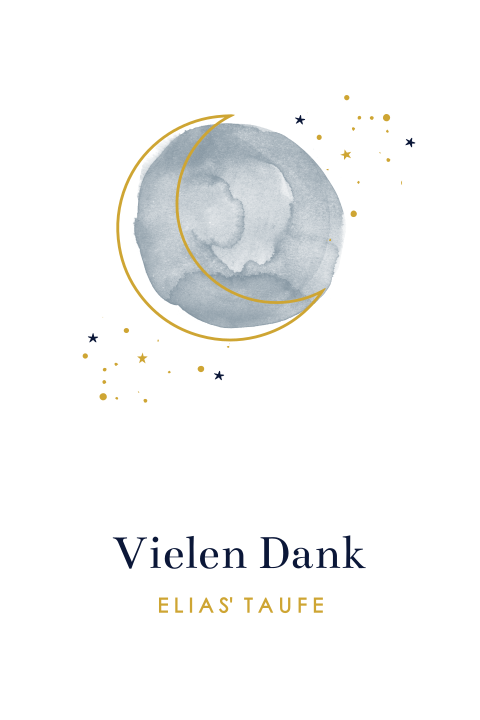 Dankeskarte zur Taufe mit Mond, Sternen und abgerundeten Ecken