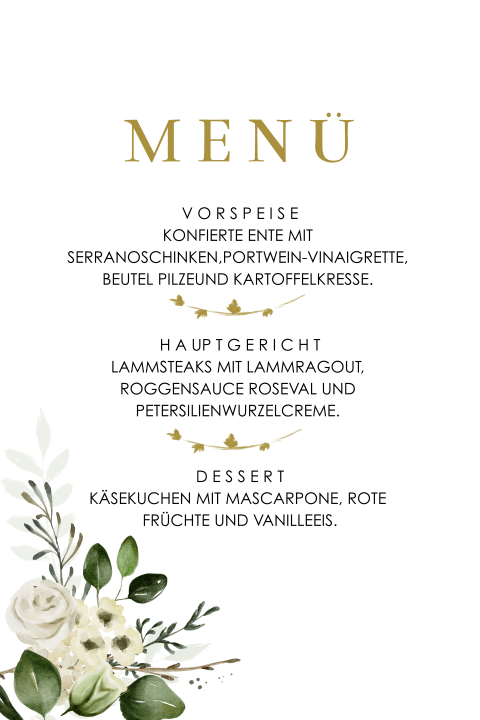 Menükarte mit romantischen Blumen