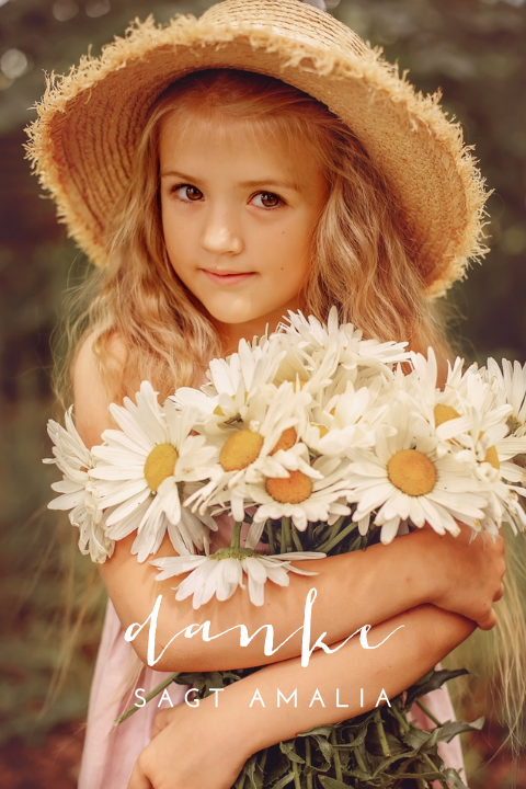 Dankeskarte Kommunion mit zarten Blumen auf der Rückseite