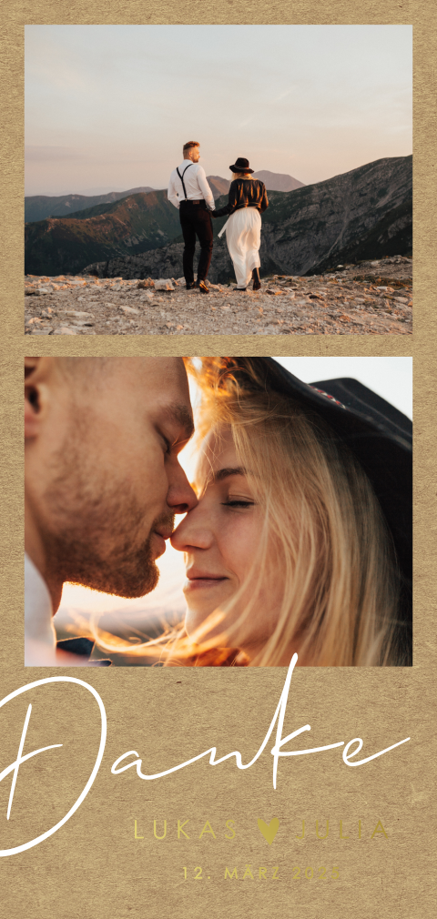 Dankeskarte mit Goldfolie und Foto in Kraftpapier-Look