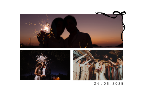 Dankeskarte mit eigenen Fotos, Schleifchen und Sektgläsern