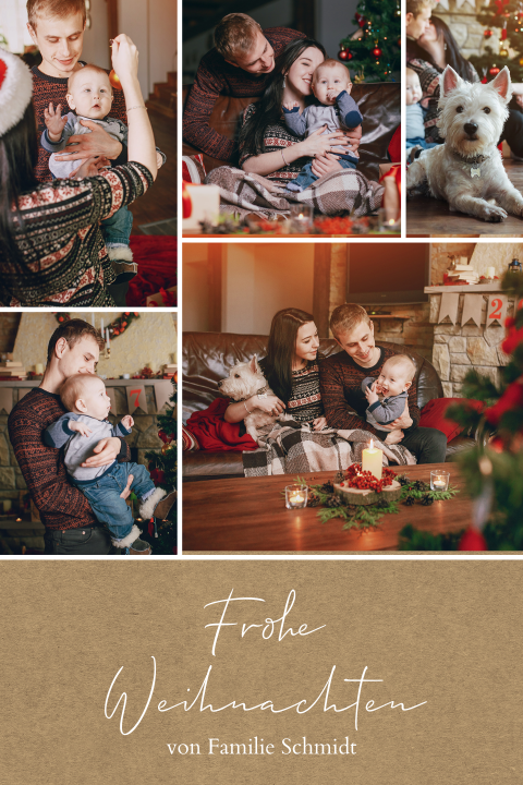 Weihnachtskarte mit Fotocollage auf kraftlook Hintergrund
