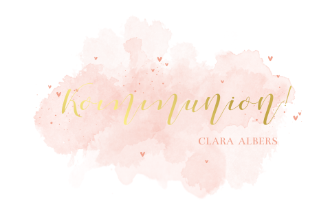 Einladung zur Erstkommunion mit Text auf hellrosa Aquarell