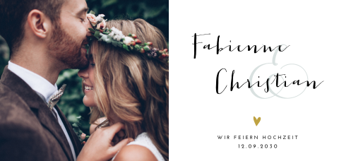 Elegante Panorama-Hochzeitskarte mit Foto und Typografie