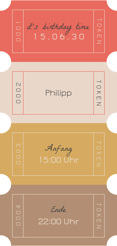 Trendige Ticket Geburtstagseinladung mit Gutscheinen