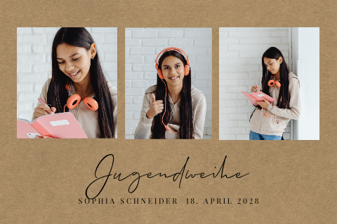 Einladung zur Jugendweihe mit 3 Fotos und Kraftlook