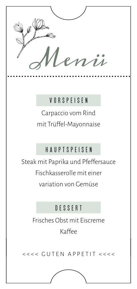 Klassische Menükarte mit Grünton