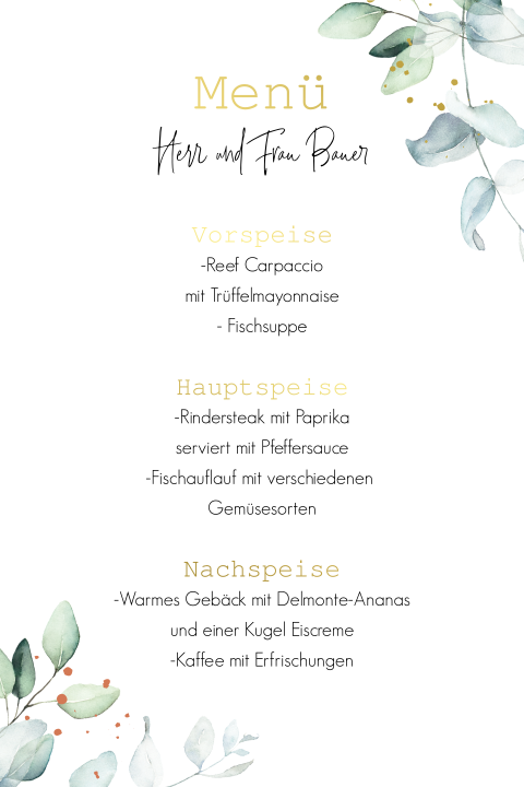 Menükarte mit Zweigen und abgerundeten Ecken