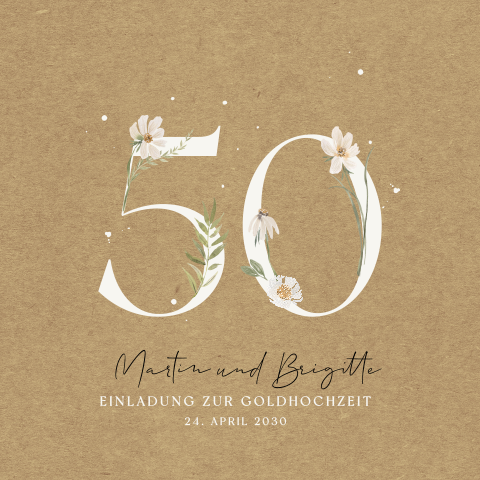 Einladung zur goldenen Hochzeit in Kraftlook mit Blumen