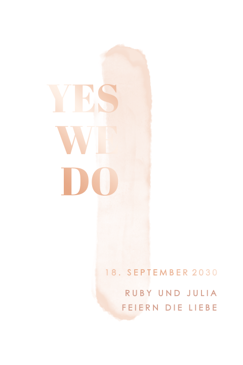 Stilvolle Hochzeitskarte mit rosa Aquarellfarbe und Roségoldfolie