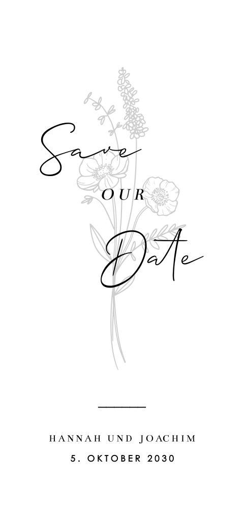 Save the Date Karte mit Blumen und Zierschrift