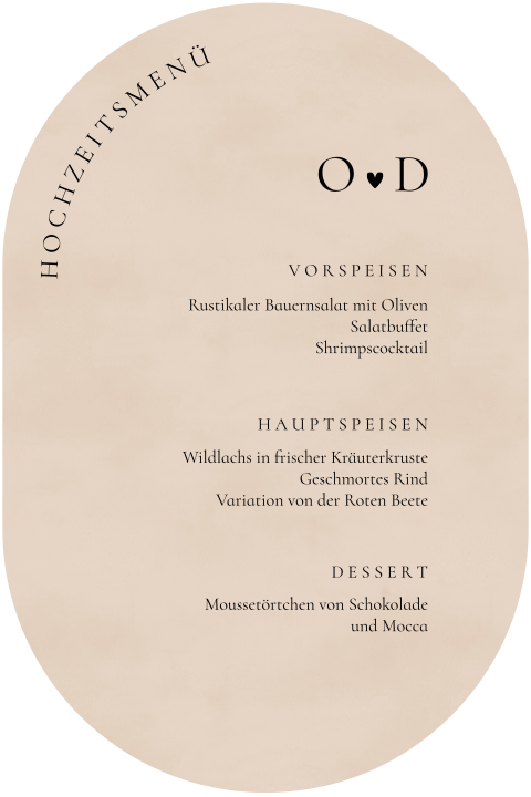 Stilvolle beige Menükarte in ovaler Form