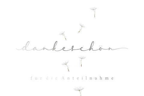 Trauer Danksagung mit Pusteblumen auf weißem Hintergrund