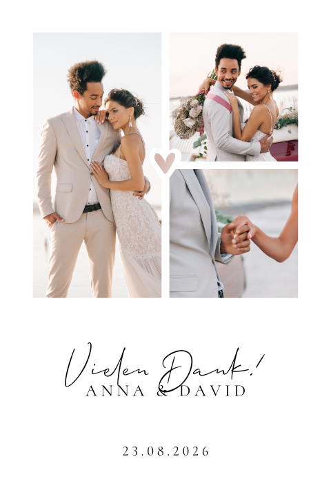 Dankeskarte zur Hochzeit mit Fotocollage und runden Ecken