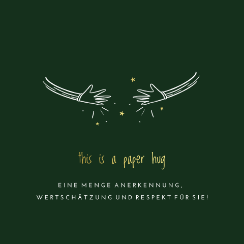 Originelle Weihnachts- und Neujahrskarte "paper hug" geschäftlich