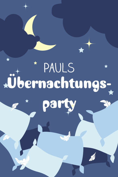 Einladung zur Übernachtungsparty mit Kissen und Nachthimmel