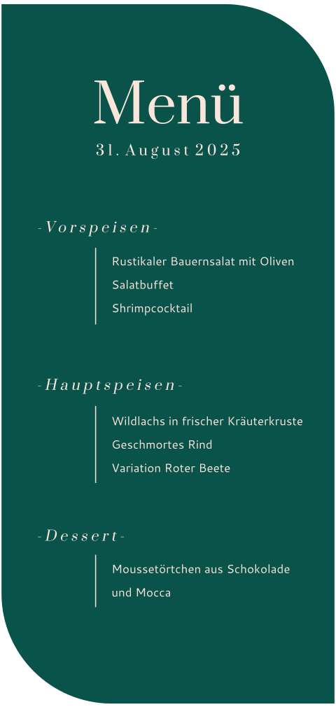 Menükarte Hochzeit waldgrün mit abgerundeten Ecken