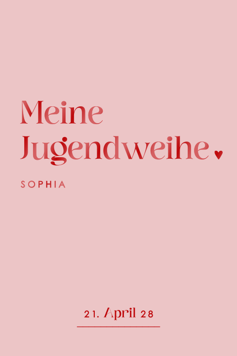 Colorblocking Einladung zur Jugendweihe in Pink mit roter Schrift