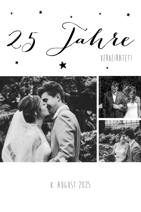 Einladung zur Silberhochzeit in Schwarz-Weiß mit Fotos