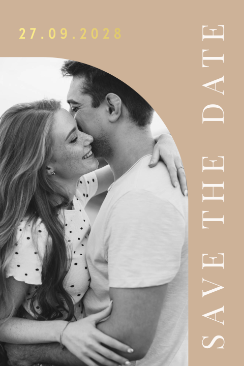 Save the Date Karte für Hochzeit mit großem Foto und Goldfolie