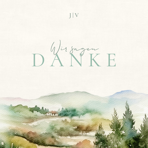 Dankeskarte Hochzeit mit Zeichnung von mediterraner Landschaft