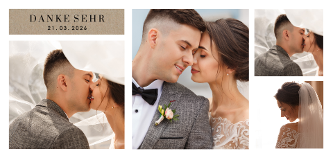 Elegante Danksagungskarte Panorama mit Fotocollage