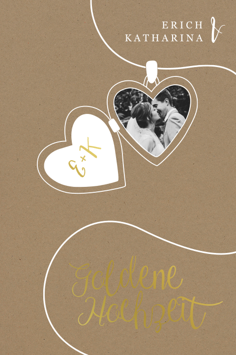 Einladung im Kraftpapier-Look zur goldenen Hochzeit mit Medallion